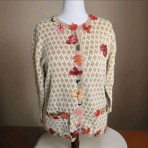 Storybook Knits Beige Cardigan with Colorful Embroidery